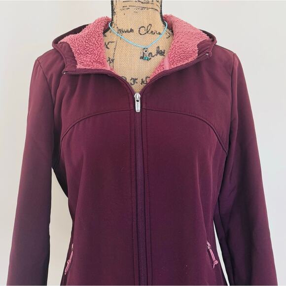 Avalanche Outdoor Amber Fleece Lined Soft Shell Burgundy Purple Hoodie Jacket M - Picture 4 of 11